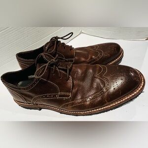 Elegant Brown Leather Men's Oxfords Preppy Wedding Guest Sz 10M